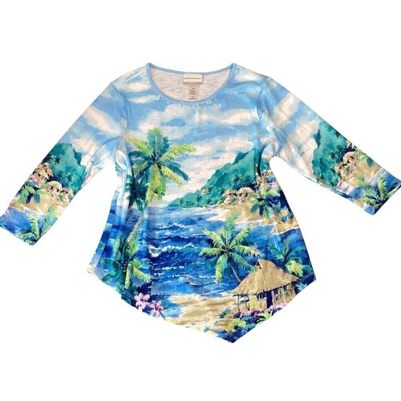 Alfred Dunner Waikiki Hawaii Tropical Top Rhinestone Accents Sz PM #231L - Picture 2 of 8